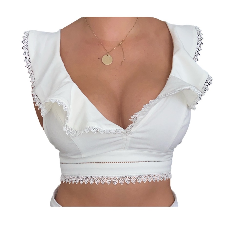 White top ruffle SAKS FIFTH AVE